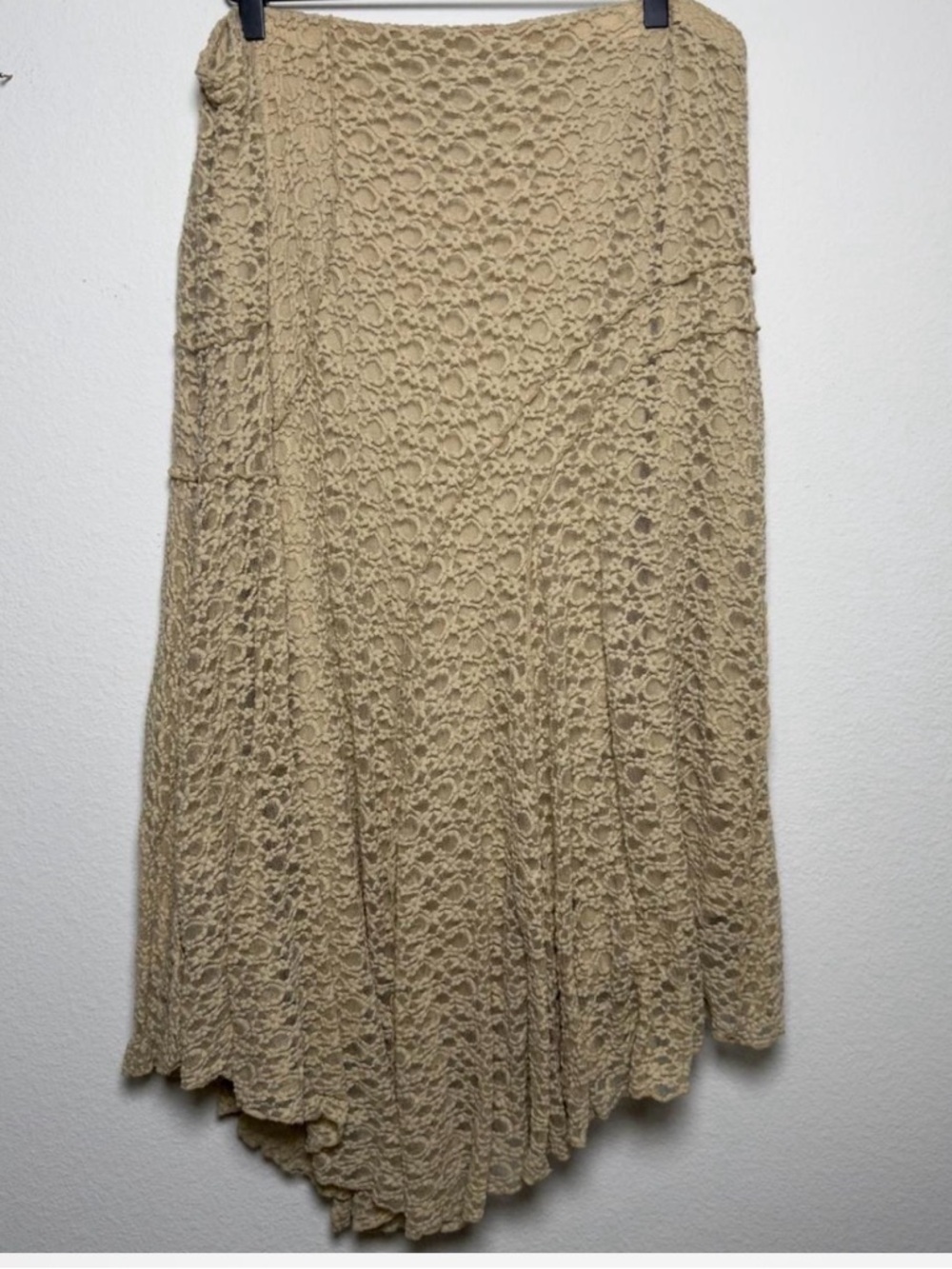 Women Indie Fairy Midi Skirt 
Asymmetrical Tan Lace  Floral Boho
Coquette 22/24